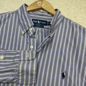 Ralph Lauren Button Down Mens L Blue Stripe Blake Cotton Long Sleeve Shirt 0660